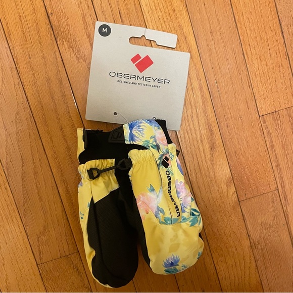 Obermeyer yellow floral toddler girls thumbs up mittens. Size M. NWT - Picture 1 of 4